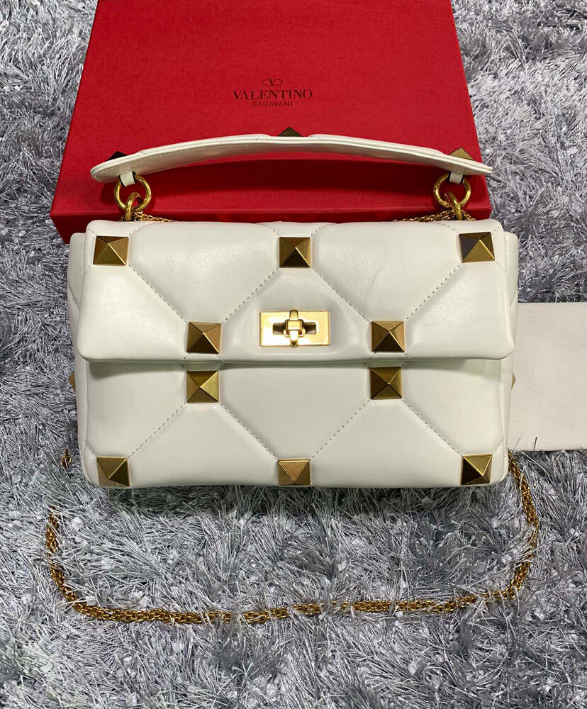 Valentino Garavani Roman Stud Nappa Chain Bag White
