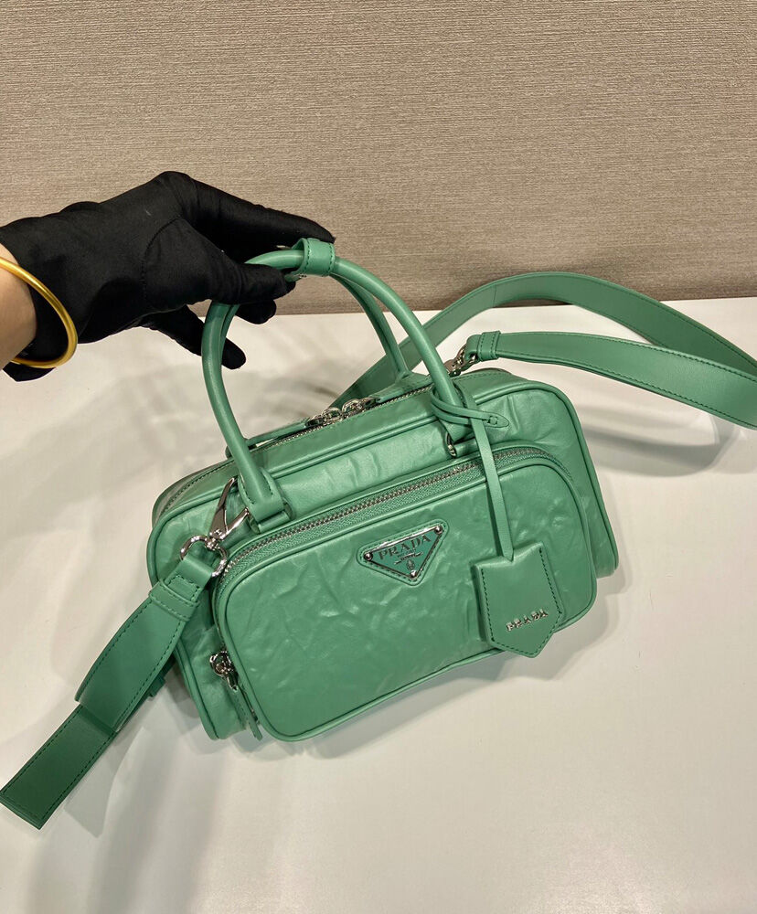 Prada Antique Nappa Leather Multi-pocket Top-handle Bag 1BB099 Green