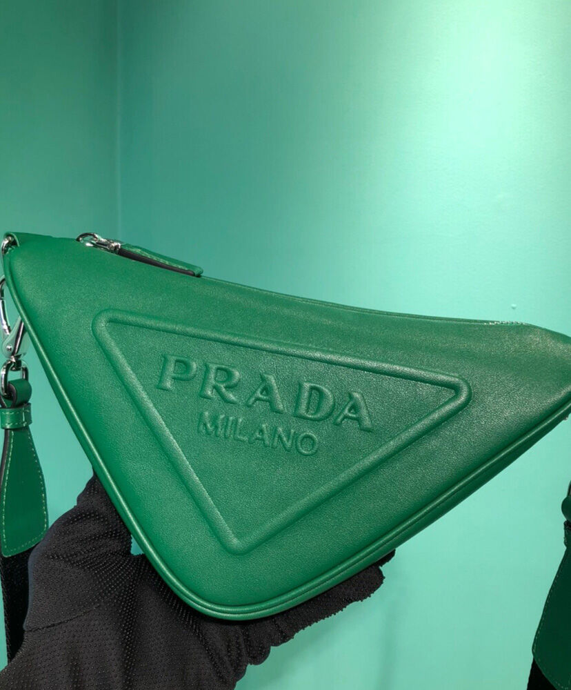 Prada Leather Triangle shoulder bag 1BH190 Green