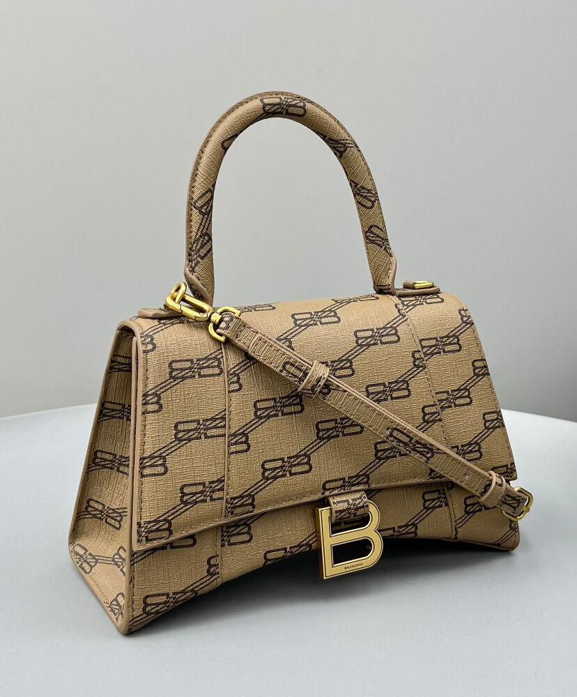 Balenciaga Hourglass Small Handbag BB Monogram Coated Canvas Apricot