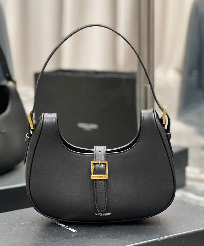 Saint Laurent Le Fermoir Hobo Bag In Shiny Leather 672615 Black