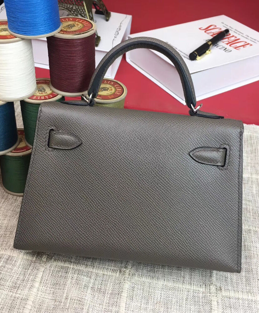 Hermes Kelly Bag 19 Epsom Leather Dark Gray
