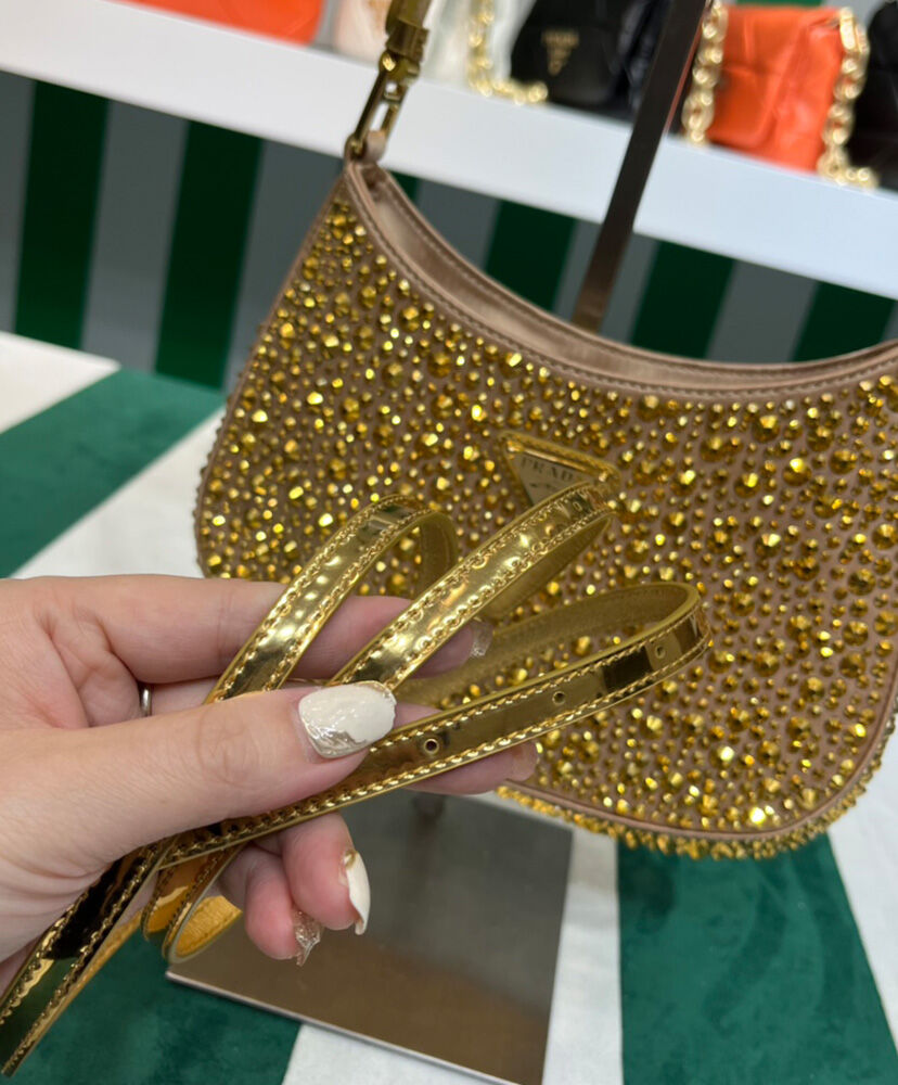Prada Cleo Satin Bag With Crystals 1BC169 Golden