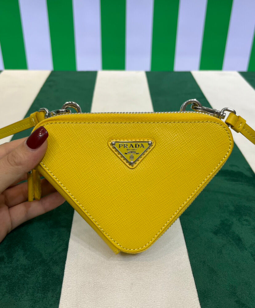 Prada Saffiano Leather Mini Pouch 1NR015 Yellow