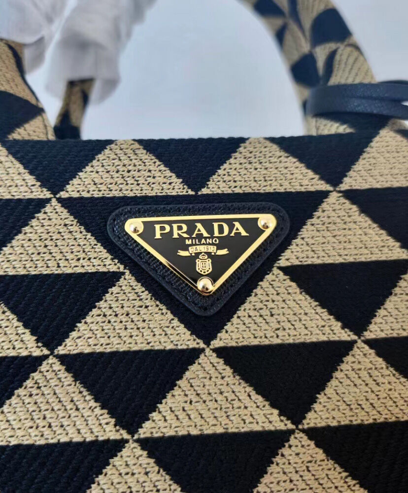Prada Small Symbole Jacquard Fabric Handbag Black