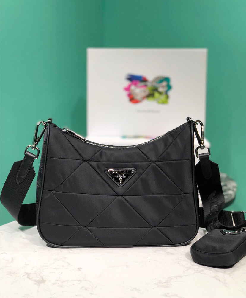 Prada Padded nylon shoulder bag 1BC151 Black