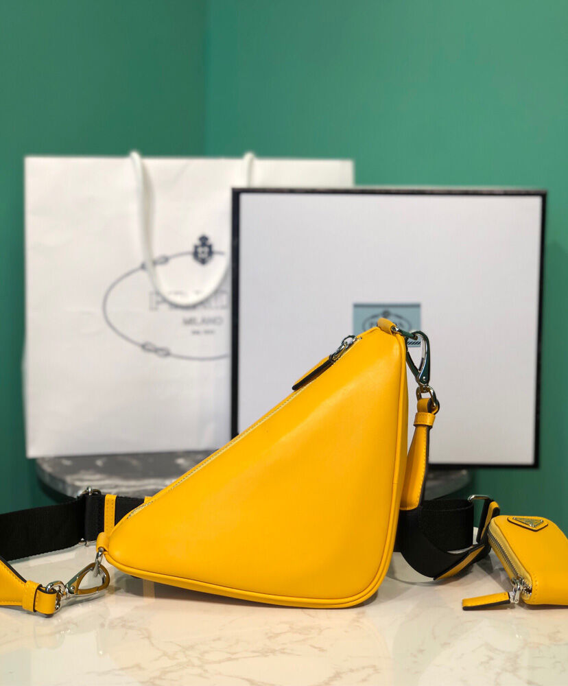 Prada Leather Triangle shoulder bag 1BH190 Yellow