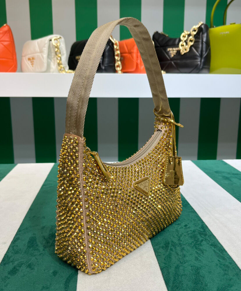 Prada Satin Mini-bag With Crystals 1BC515 Golden