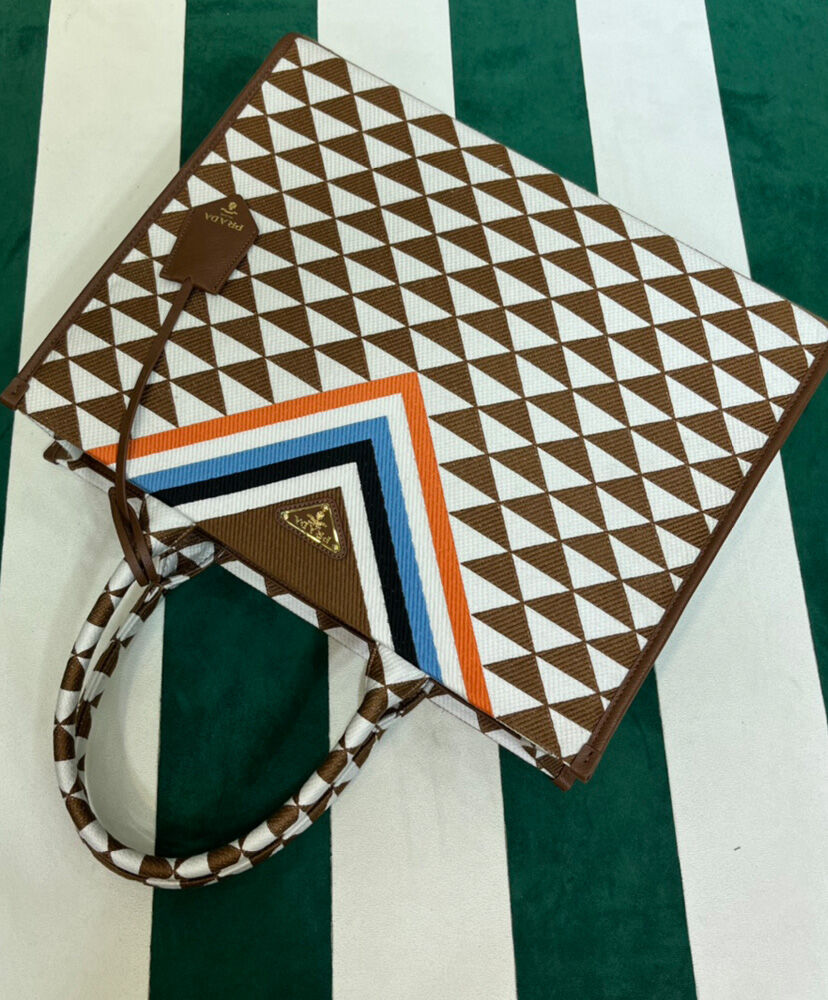 Prada Symbole Jacquard Fabric Handbag Coffee