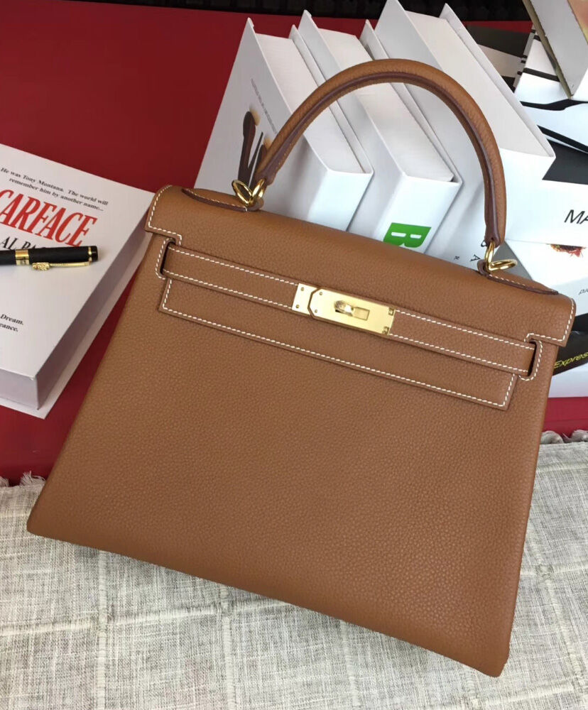 Hermes Kelly Bag 25 Togo Leather Light Coffee