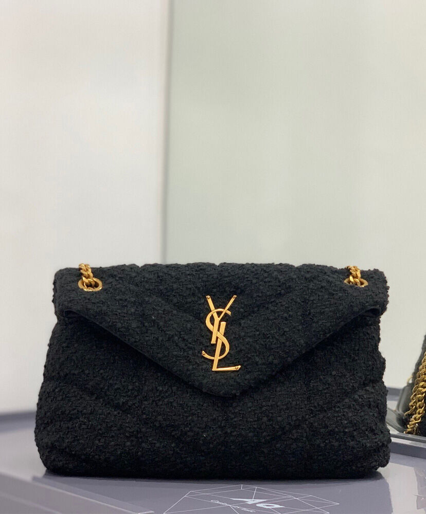 Saint Laurent Puffer Small Quilted Tweed Bag 577476 Black
