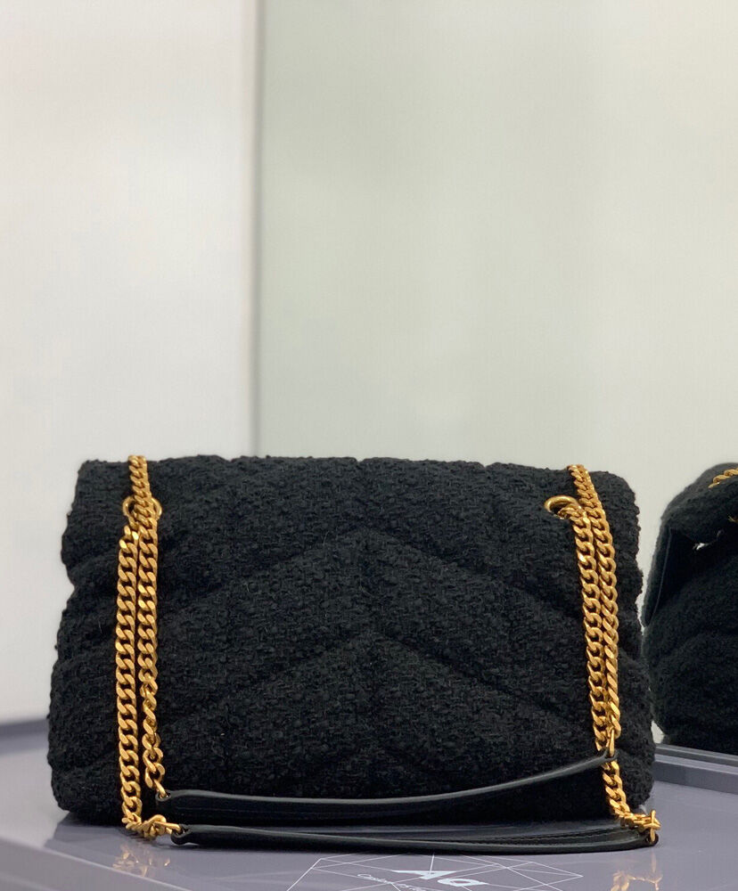 Saint Laurent Puffer Small Quilted Tweed Bag 577476 Black