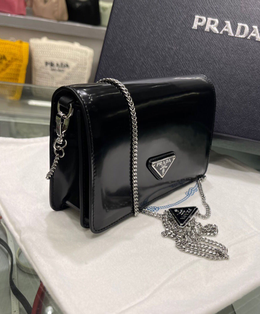 Prada Brushed Leather Shoulder Bag 1BD307 Black