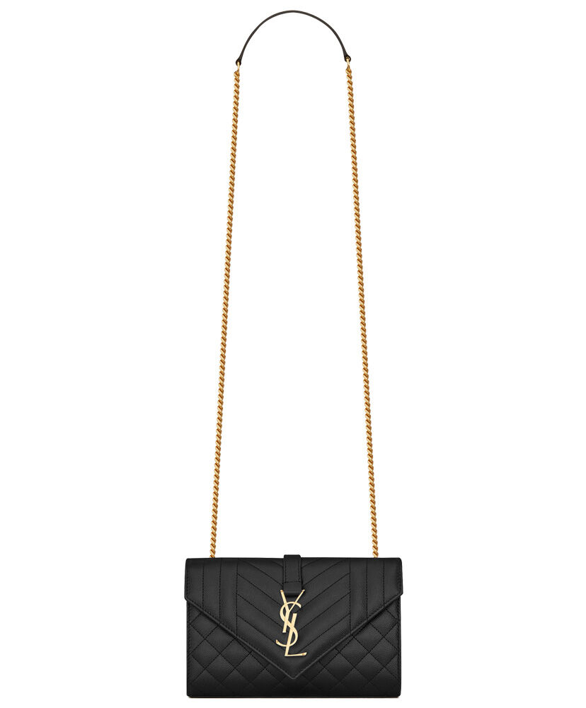 Saint Laurent Envelope Small Bag In Mix Quilted Grain De Poudre Embossed Leather Black