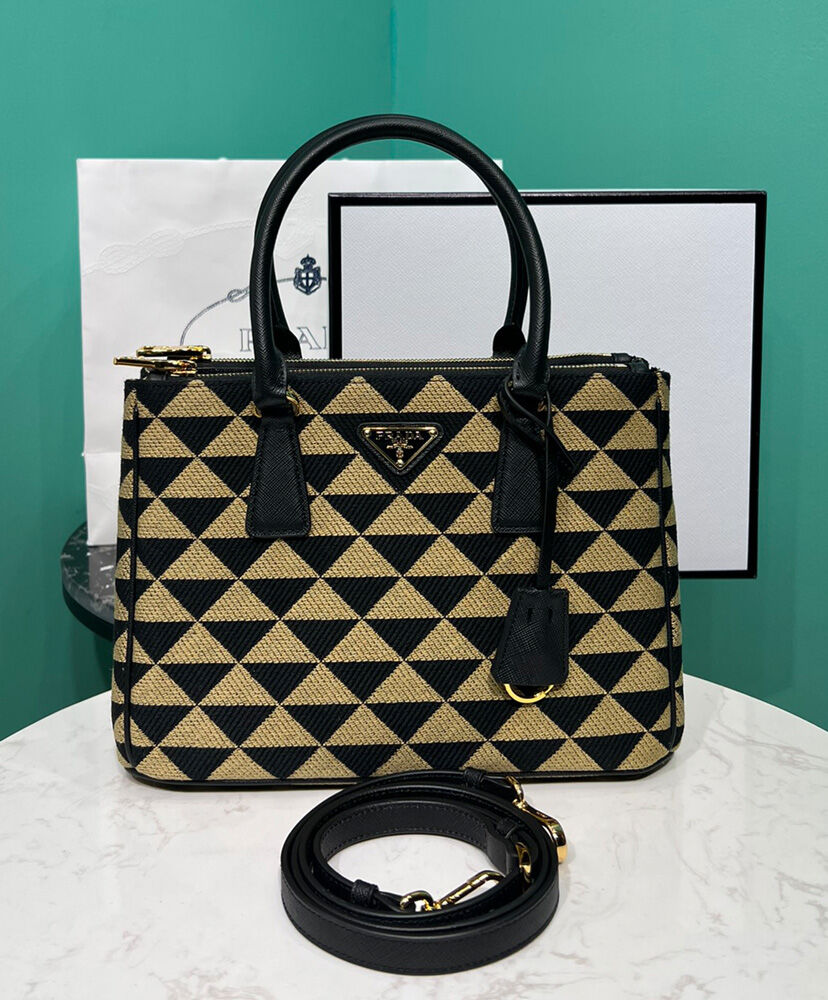 Prada Borsa Prada Galleria Medium In Tessuto Jacquard Apricot