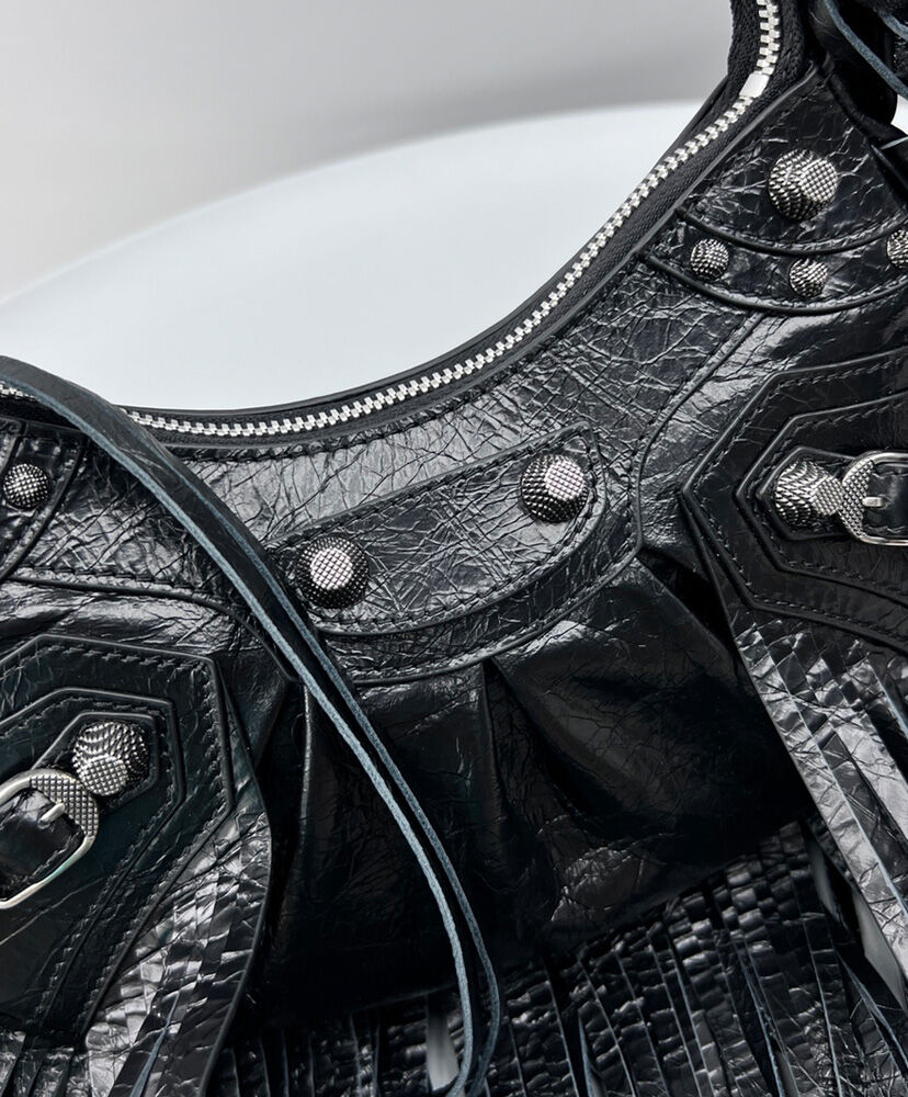 Balenciaga Le Cagole Fringed Shoulder Bag Black