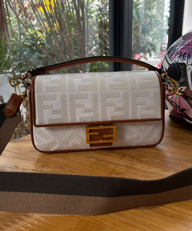 Fendi Baguette FF Canvas Bag 8BR600 Cream