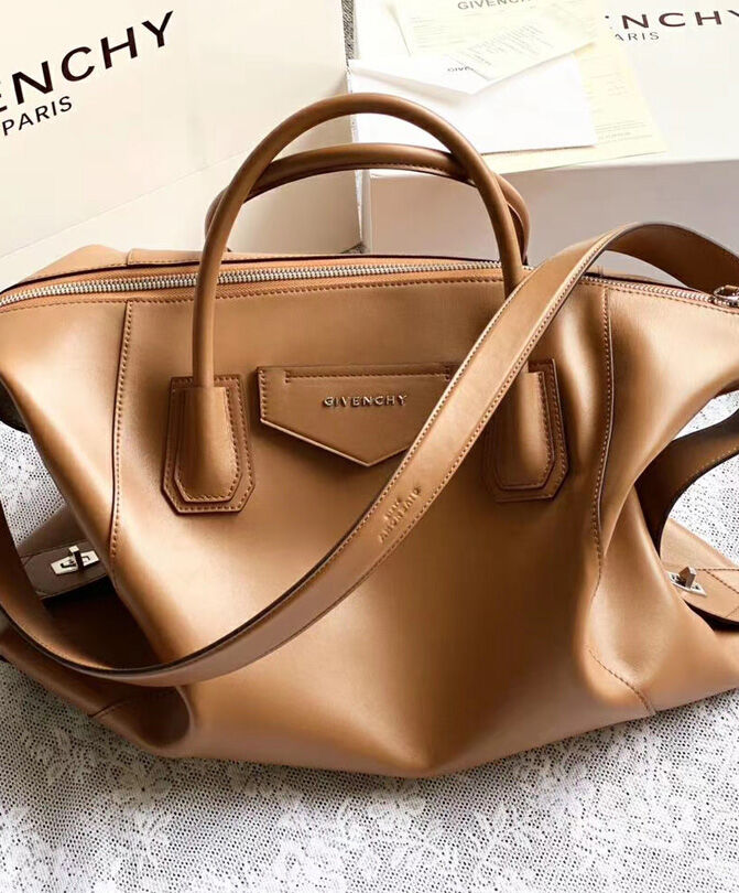 Givenchy Medium Antigona Soft Bag In Smooth Leather Light Coffee