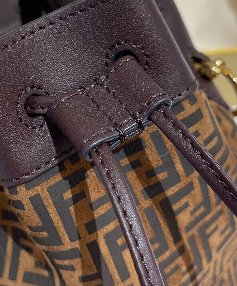 Fendi Mon Tresor Leather Mini-bag With FF Print 8BS010 Dark Coffee