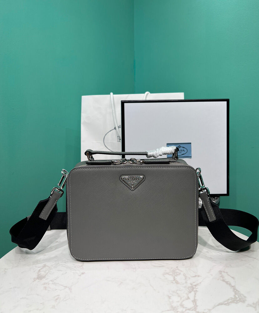 Prada Medium Prada Brique Saffiano Leather Bag 2VH069 Gray