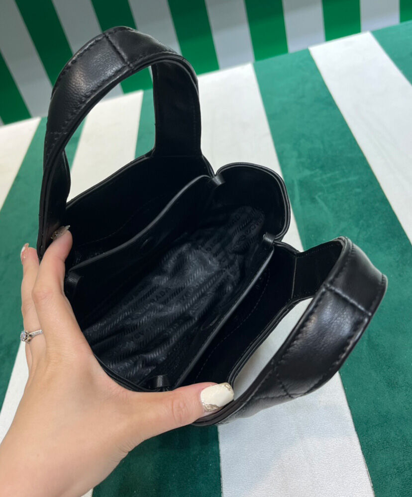 Prada Small Nappa-leather Tote Bag With Topstitching 1BG451 Black