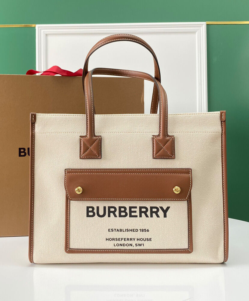 Burberry Two-tone Canvas And Leather Small Freya Tote