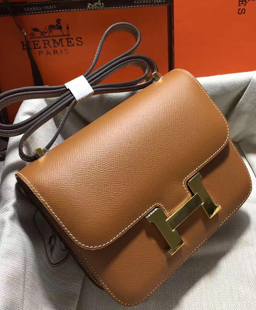 Hermes Epsom Constance 24cm Palladium Hardware Light Coffee