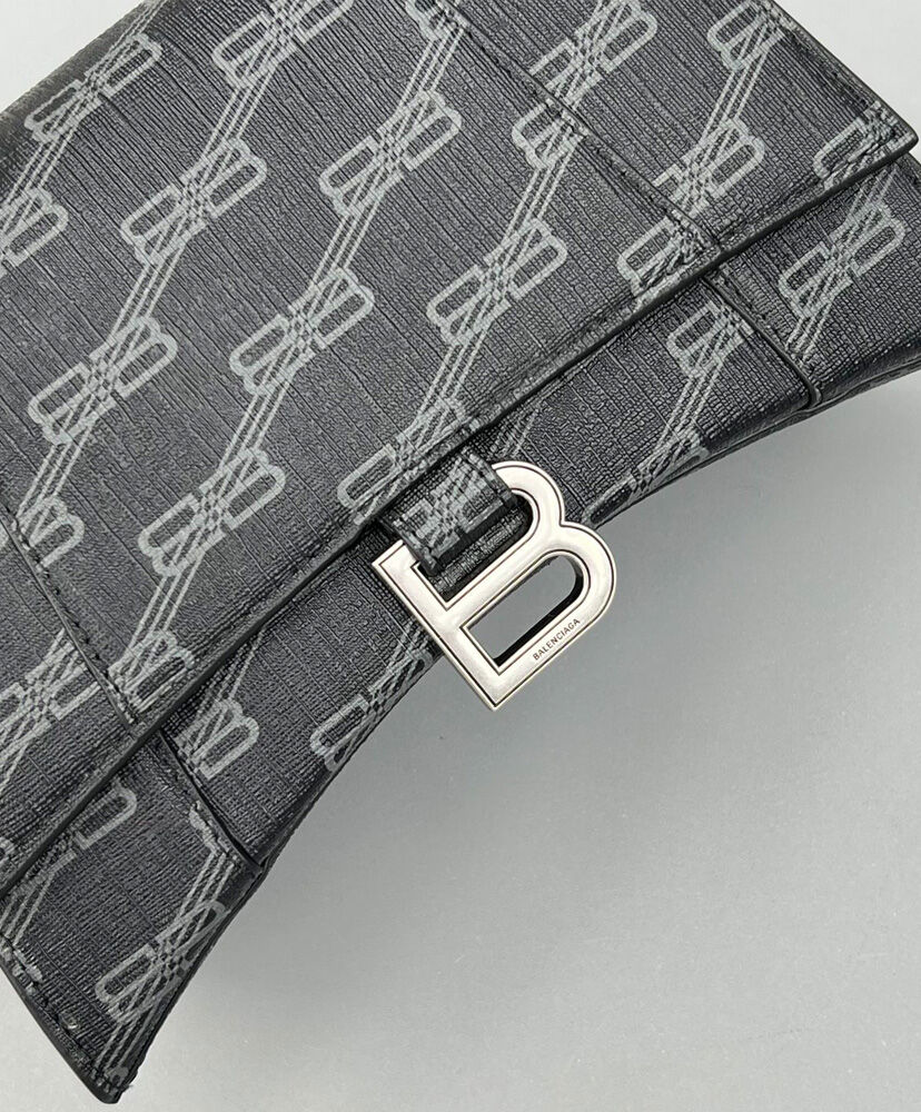 Balenciaga Hourglass Small Handbag BB Monogram Coated Canvas Black