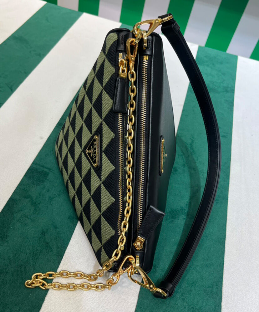 Prada Symbole Leather And Fabric Mini Bag 1BC176 Green