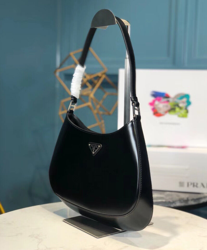 Prada Cleo Brushed Leather Shoulder Bag 1BC499 Black