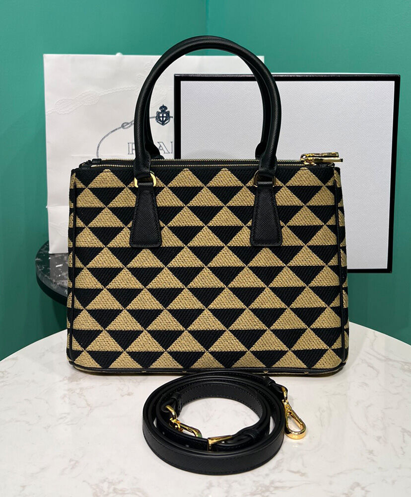 Prada Borsa Prada Galleria Medium In Tessuto Jacquard Apricot