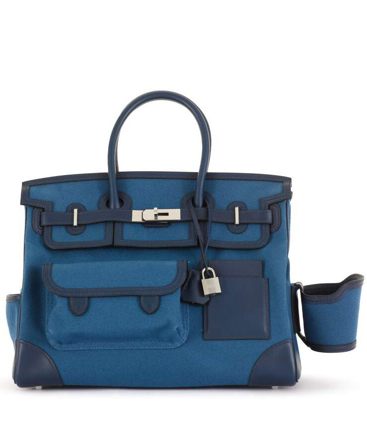 Hermes Birkin 35 Canvas   Swift Leather Cargo Blue