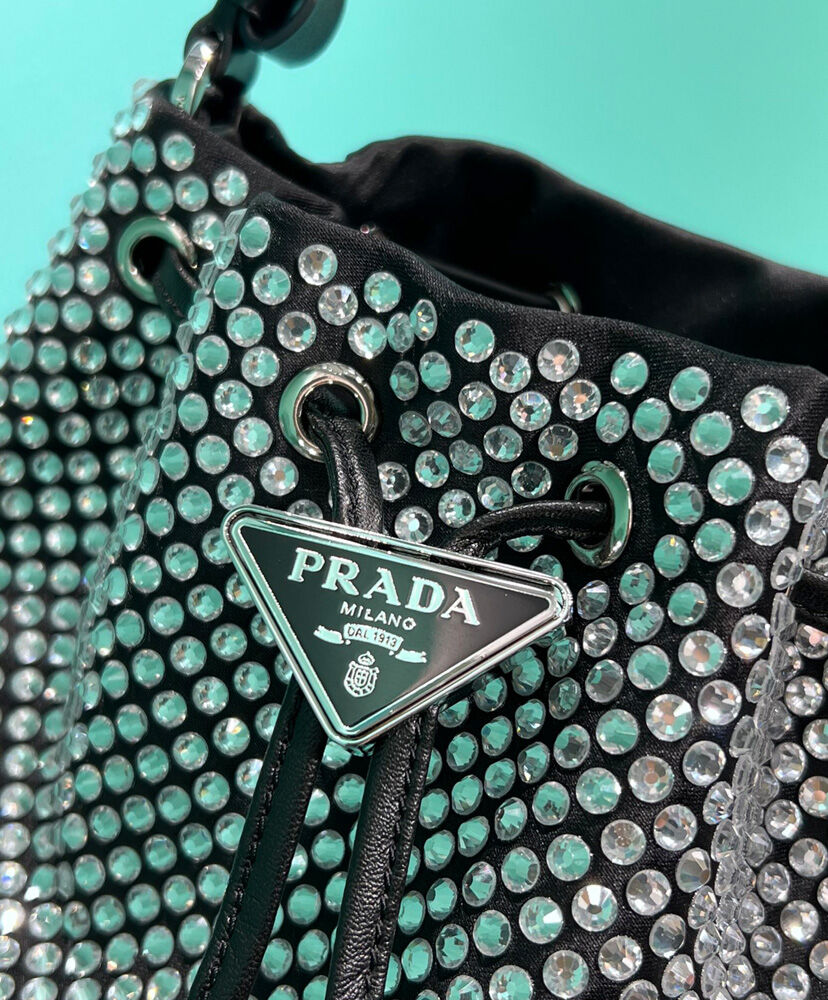 Prada Satin Mini-bag With Crystals 1BE067 Black