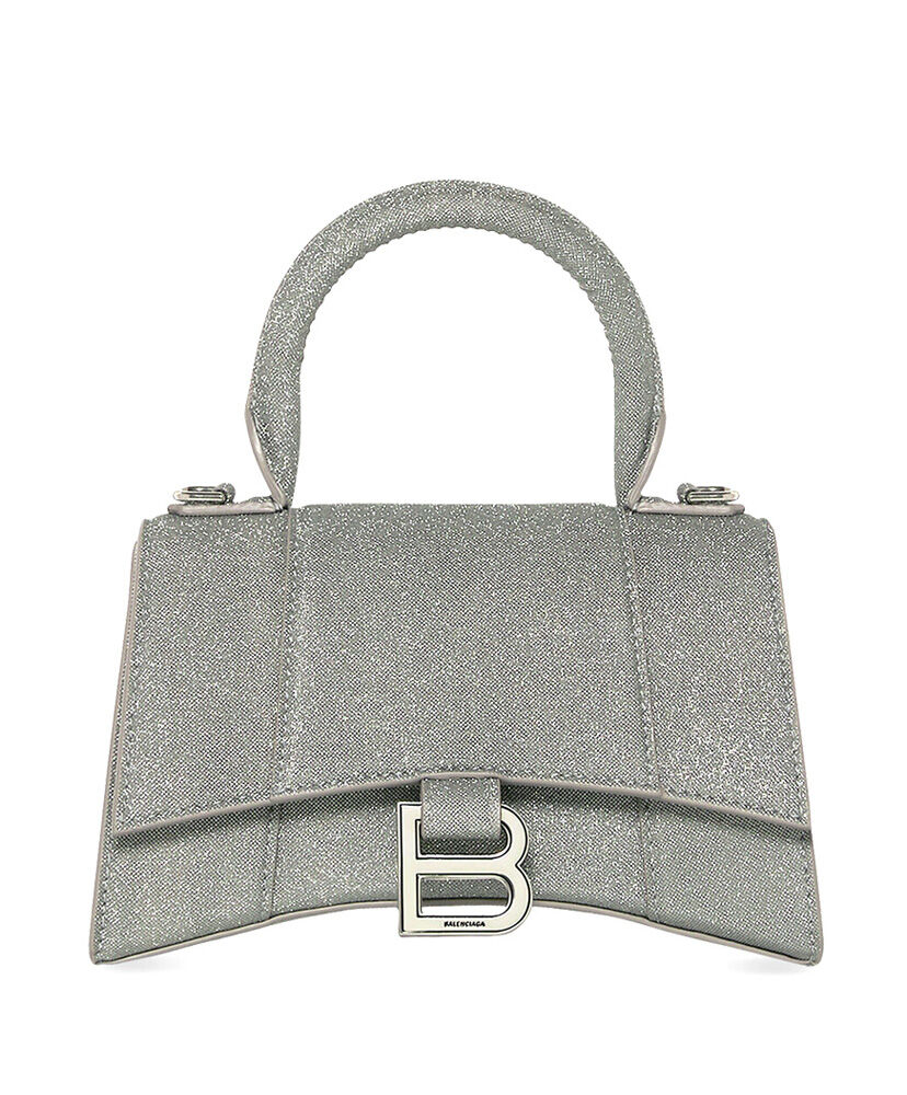 Balenciaga Hourglass XS Handbag In Glitter Material Gray