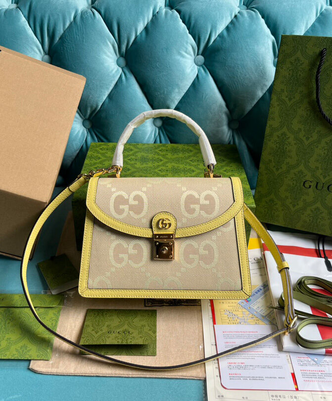 Gucci Ophidia Jumbo GG Top Handle Bag 651055 Yellow