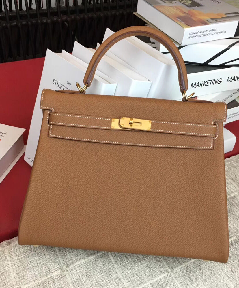 Hermes Kelly Bag 28 Togo Leather Light Coffee