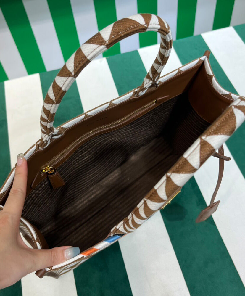 Prada Symbole Jacquard Fabric Handbag Coffee