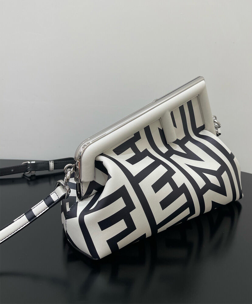 Fendi First Midi Two-tone Printed Nappa Leather Fendi Roma Capsule Bag 8BP137 Black
