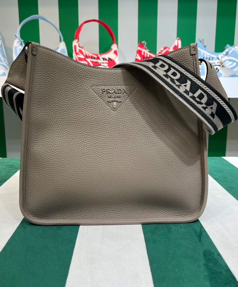 Prada Leather Hobo Bag 1BC073 Gray