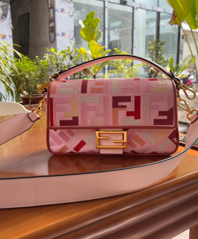Fendi Beige FF Canvas Bag Pink