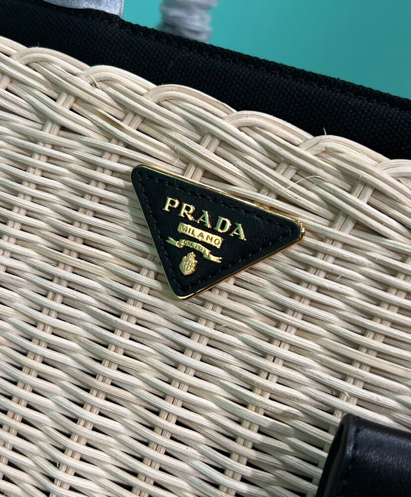 Prada Wicker And Canvas Tote 1BG835 Black