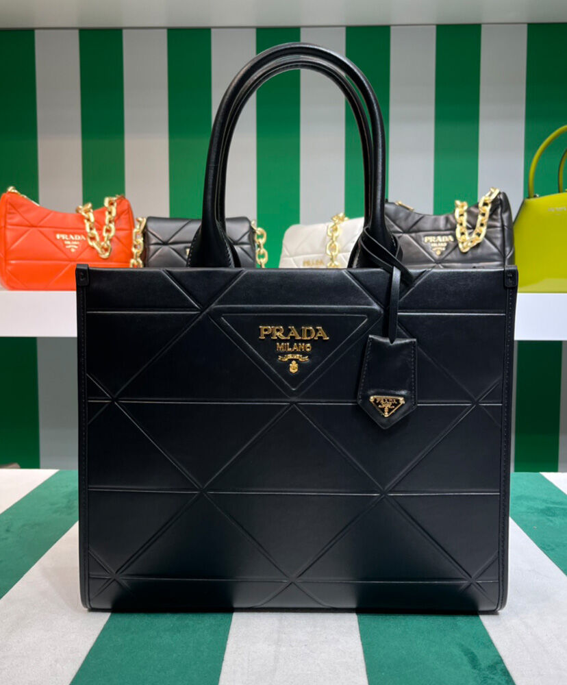Prada Medium Leather Prada Symbole Bag With Topstitching 1BA378 Black