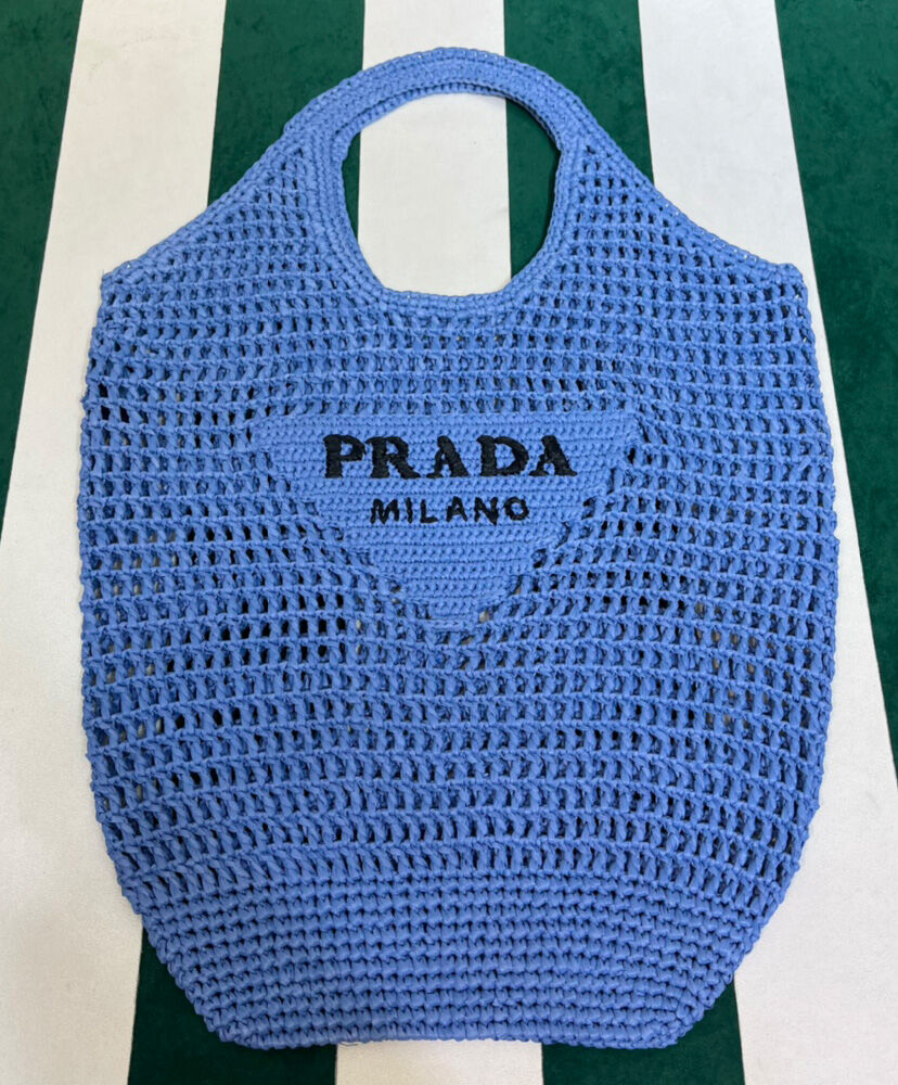Prada Raffia Tote Bag Blue
