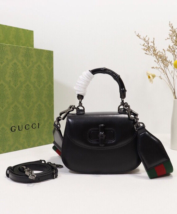 Gucci Mini Top Handle Bag With Bamboo 686864 Black