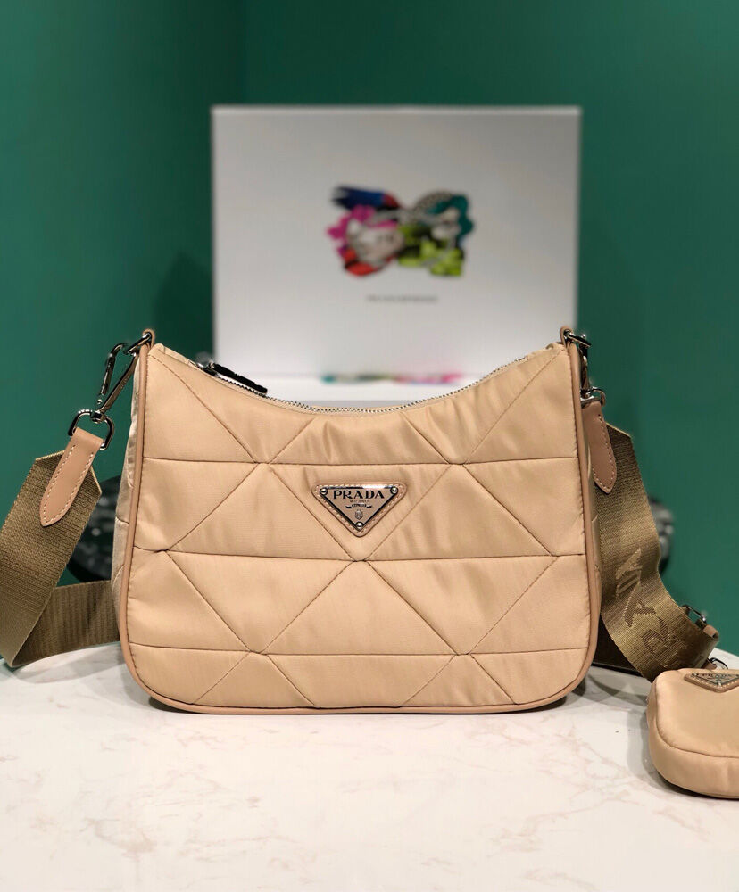 Prada Padded nylon shoulder bag 1BC151 Apricot