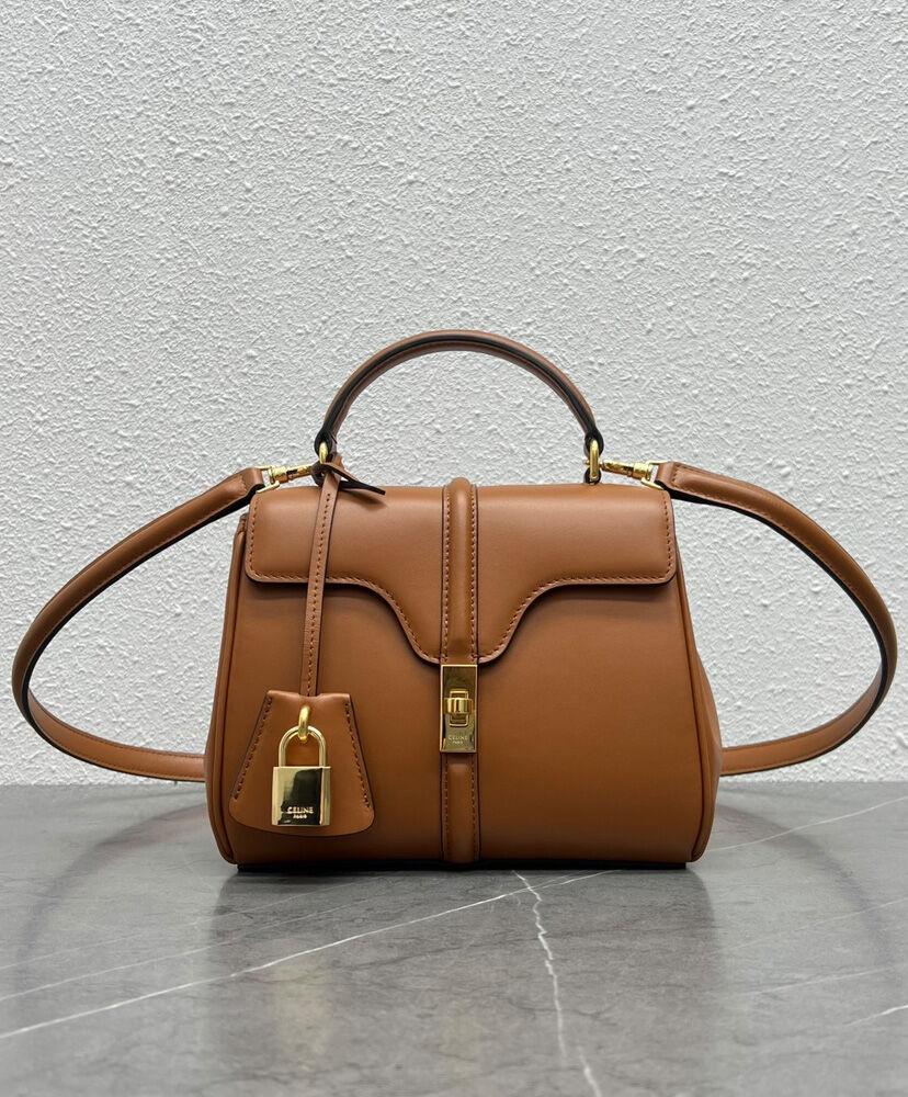 Celine Mini 16 In Natural Calfskin Coffee