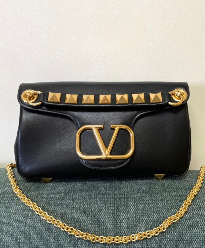 Valentino Stud Sign Nappa Shoulder Bag Black