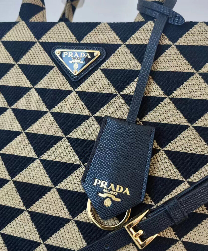 Prada Small Symbole Jacquard Fabric Handbag Black