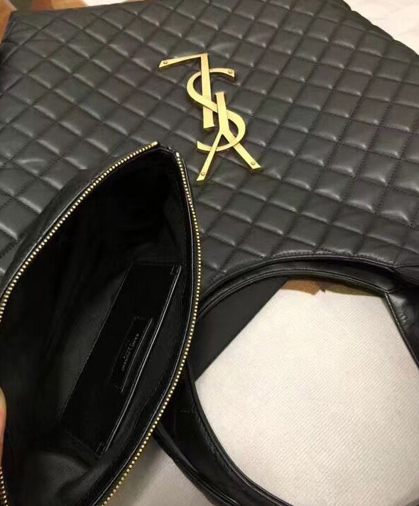 Saint Laurent Icare Maxi Shopping Bag In Quilted Lambskin Black
