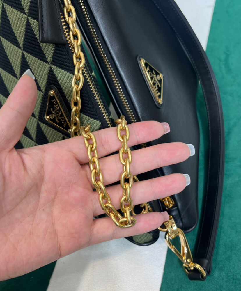 Prada Symbole Leather And Fabric Mini Bag 1BC176 Green